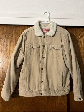 Brooklyn Cloth Beige Corduroy Jacket with White Sherpa Collar